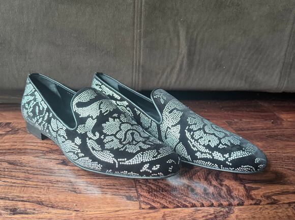 $1,495 NEW Versace Crystal Baroque Black Velvet Smoking Loafers Shoes 43(10) main image 8